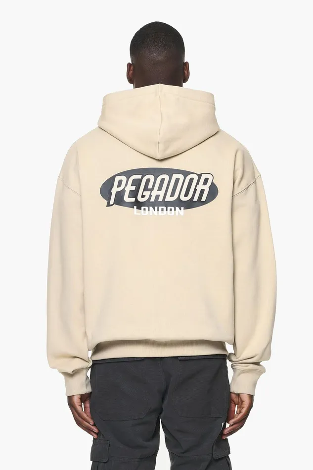 Men Pegador Hoodies County Oversized Sweat Jacket Vintage Washed Kingdom Beige