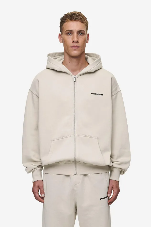 Men Pegador Hoodies Logo Oversized Sweat Jacket Washed Light Beige
