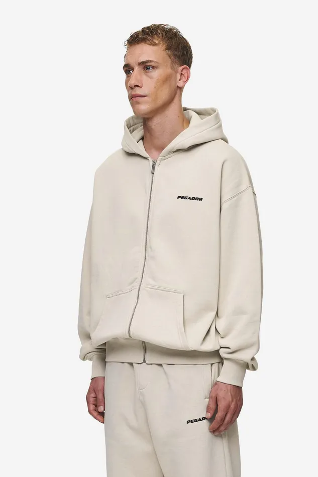 Men Pegador Hoodies Logo Oversized Sweat Jacket Washed Light Beige Men Pegador Hoodies Logo Oversized Sweat Jacket Washed Light Beige