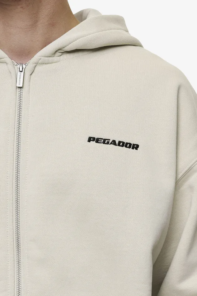 Men Pegador Hoodies Logo Oversized Sweat Jacket Washed Light Beige Men Pegador Hoodies Logo Oversized Sweat Jacket Washed Light Beige