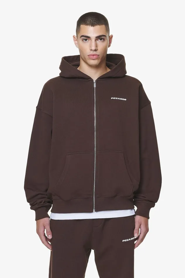 Men Pegador Hoodies Logo Oversized Sweat Jacket Washed Oak Brown Gum