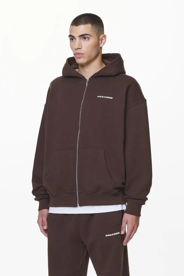 Men Pegador Hoodies Logo Oversized Sweat Jacket Washed Oak Brown Gum Men Pegador Hoodies Logo Oversized Sweat Jacket Washed Oak Brown Gum
