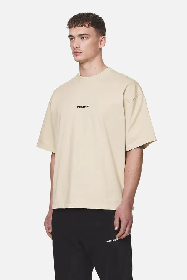 Men Pegador Tees Logo Boxy Tee Washed Desert Sand Black Gum Men Pegador Tees Logo Boxy Tee Washed Desert Sand Black Gum