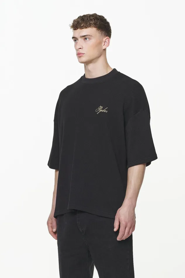 Men Pegador Tees Quat Waffle Boxy Tee Vintage Washed Onyx Black Men Pegador Tees Quat Waffle Boxy Tee Vintage Washed Onyx Black