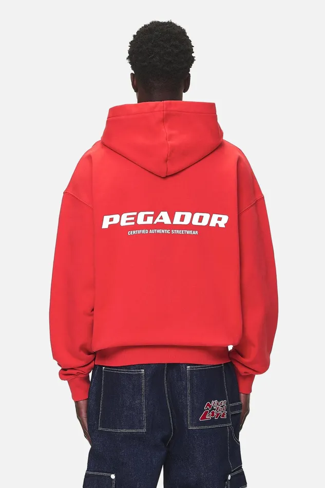 Men Pegador Zip Hoodies Colne Logo Oversized Sweat Jacket Washed Red