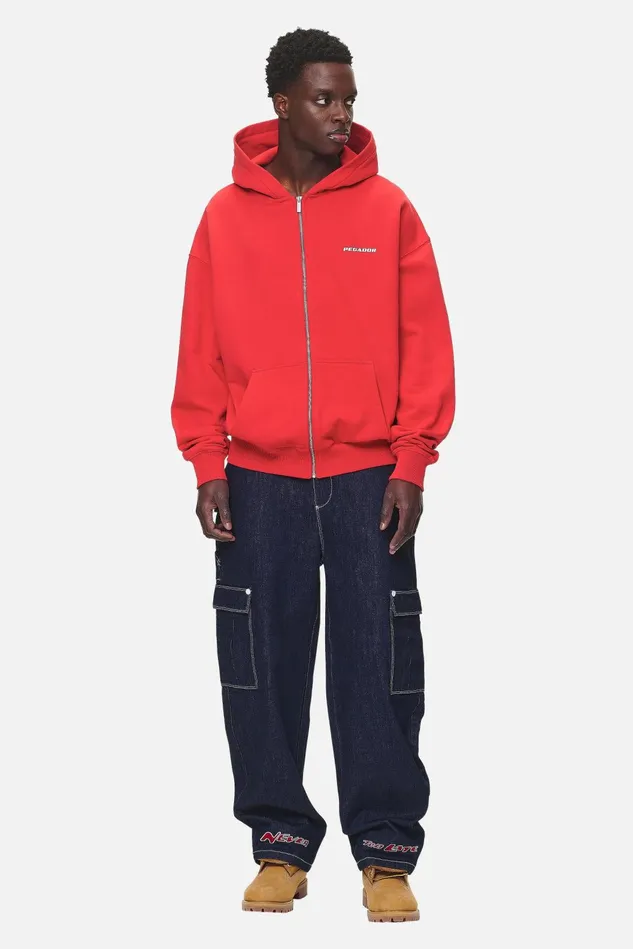 Men Pegador Zip Hoodies Colne Logo Oversized Sweat Jacket Washed Red Men Pegador Zip Hoodies Colne Logo Oversized Sweat Jacket Washed Red