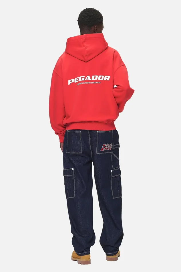 Men Pegador Zip Hoodies Colne Logo Oversized Sweat Jacket Washed Red Men Pegador Zip Hoodies Colne Logo Oversized Sweat Jacket Washed Red
