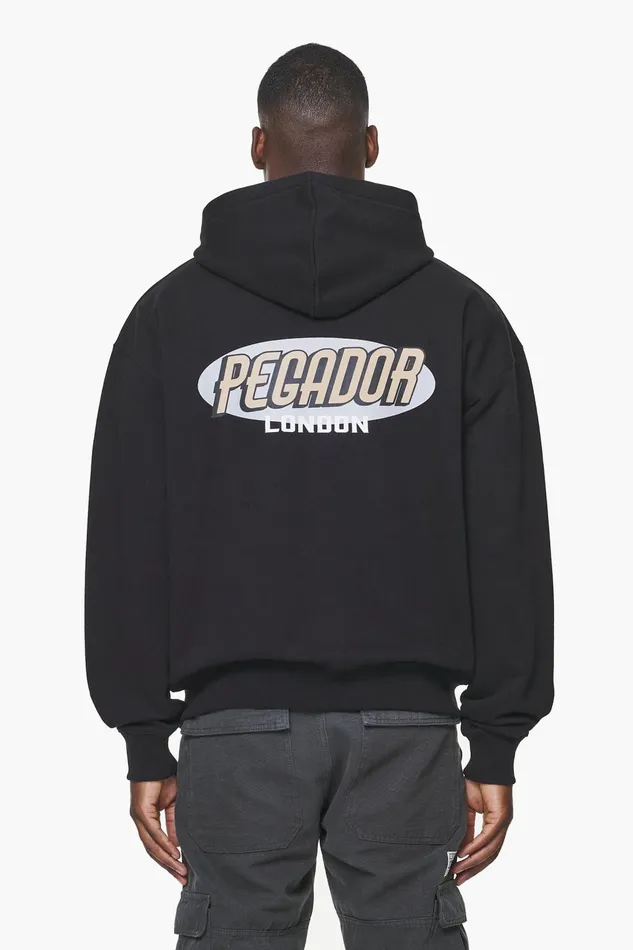 Men Pegador Zip Hoodies County Oversized Sweat Jacket Vintage Washed Onyx Black
