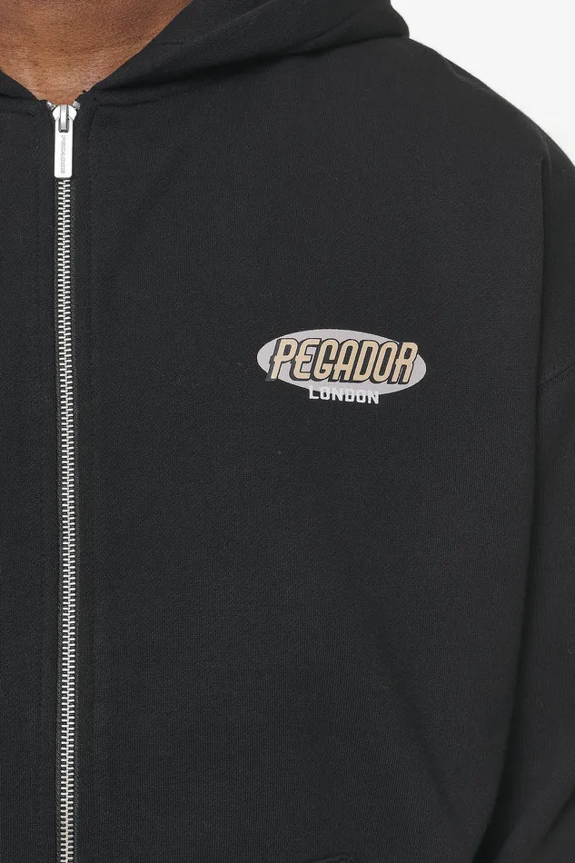 Men Pegador Zip Hoodies County Oversized Sweat Jacket Vintage Washed Onyx Black Men Pegador Zip Hoodies County Oversized Sweat Jacket Vintage Washed Onyx Black