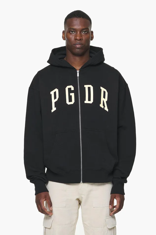 Men Pegador Zip Hoodies Layton Oversized Sweat Jacket Vintage Washed Onyx Black