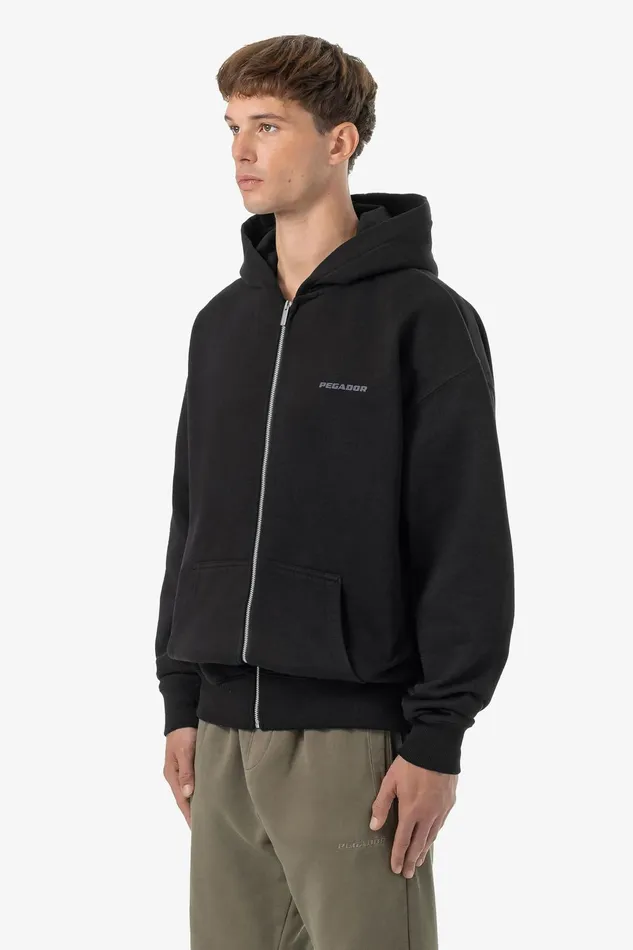 Men Pegador Zip Hoodies Logo Oversized Sweat Jacket Washed Black Dark Grey Gum Men Pegador Zip Hoodies Logo Oversized Sweat Jacket Washed Black Dark Grey Gum