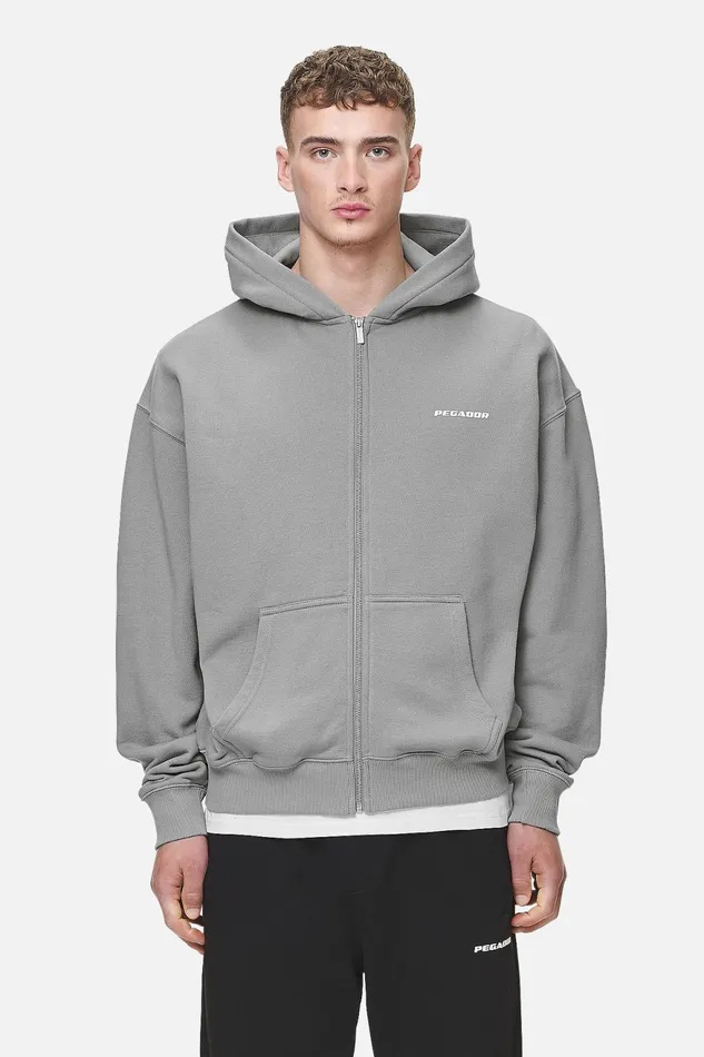 Men Pegador Zip Hoodies Logo Oversized Sweat Jacket Washed Cool Grey White Gum