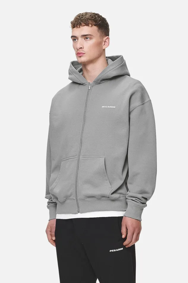Men Pegador Zip Hoodies Logo Oversized Sweat Jacket Washed Cool Grey White Gum Men Pegador Zip Hoodies Logo Oversized Sweat Jacket Washed Cool Grey White Gum