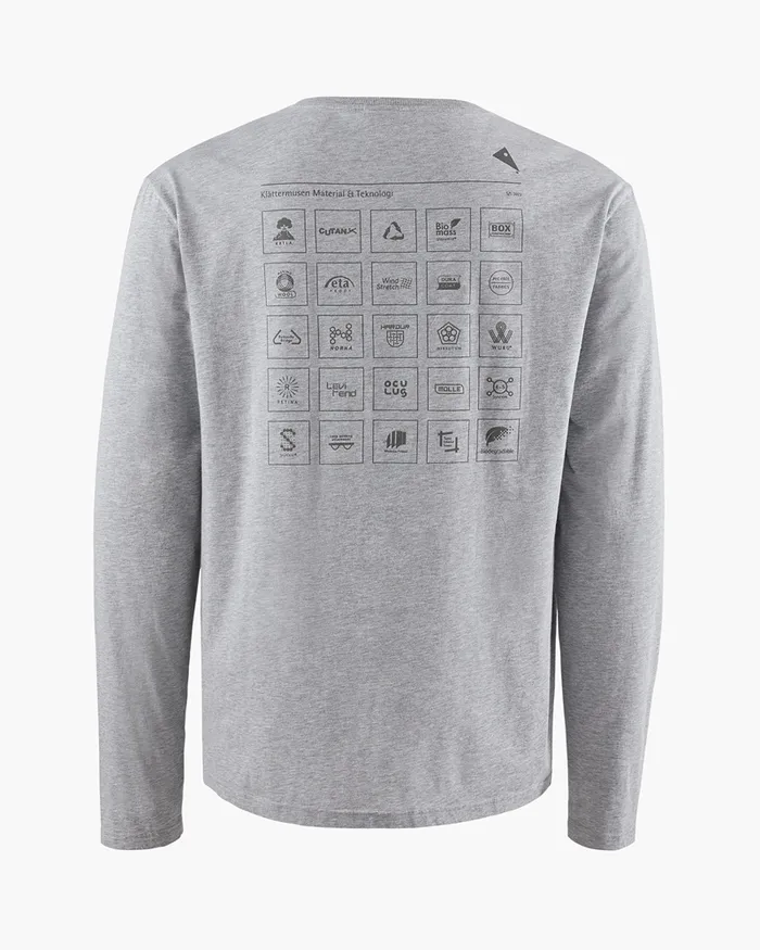 Men Runa Elements Organic Cotton Long Sleeve Tee Grey Melange Klttermusen TShirts