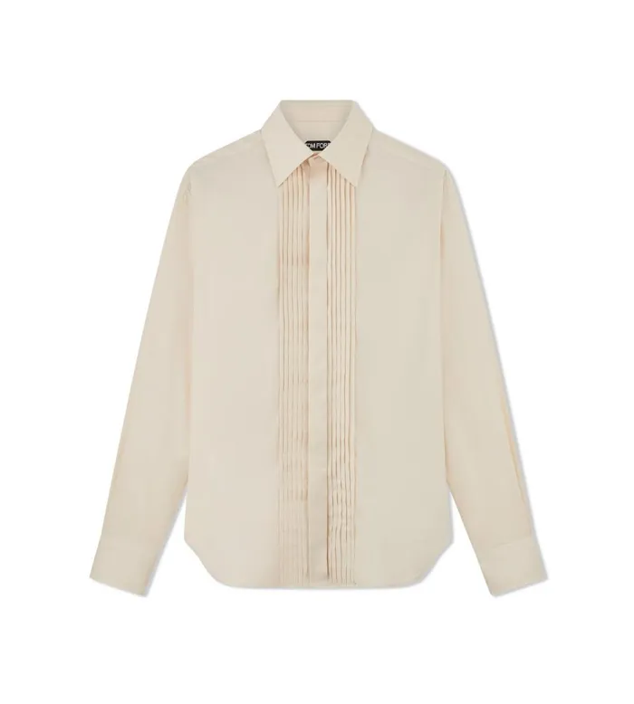 Men Shirts Tom Ford Cotton Silk Serge Fluid Fit Evening Shirt Vanilla