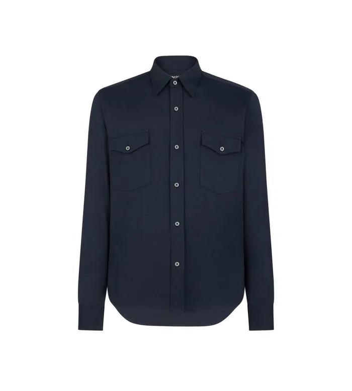 Men Shirts Tom Ford Silk Cotton Blend Shirt Navy