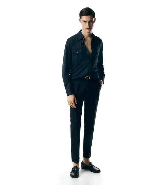 Men Shirts Tom Ford Silk Cotton Blend Shirt Navy Men Shirts Tom Ford Silk Cotton Blend Shirt Navy
