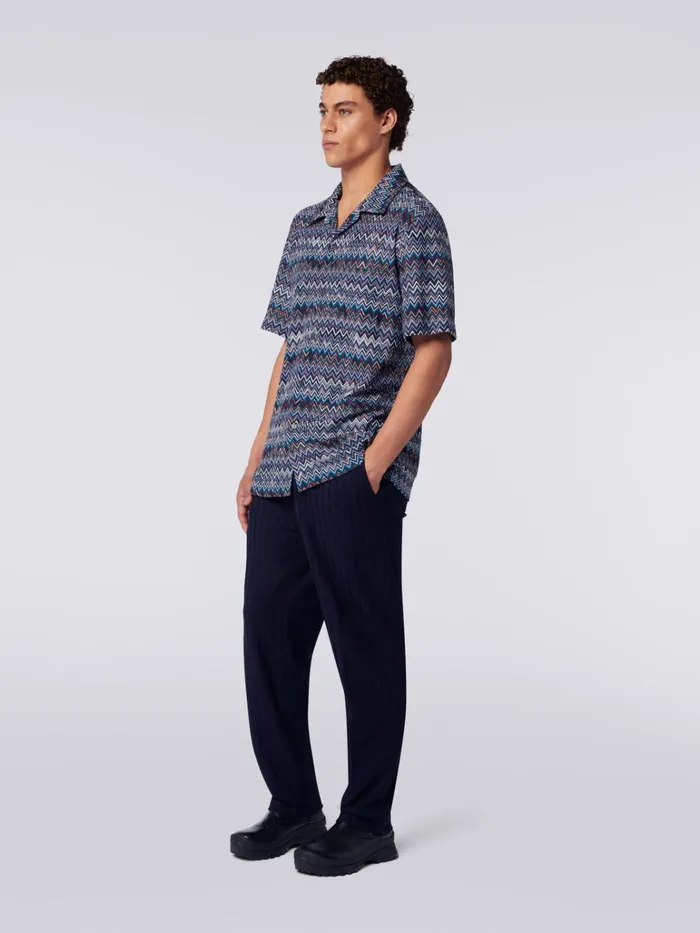 Men ShortSleeved Bowling Shirt In Zigzag Cotton And Viscose Navy Blue Missoni Shirts Men ShortSleeved Bowling Shirt In Zigzag Cotton And Viscose Navy Blue Missoni Shirts