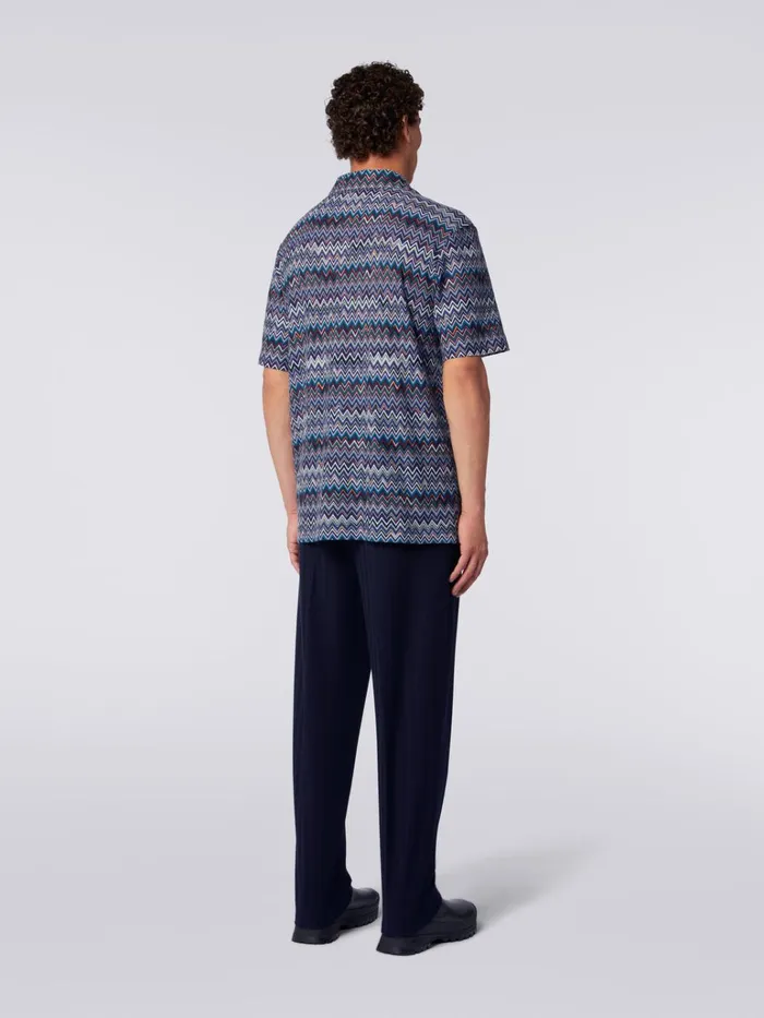 Men ShortSleeved Bowling Shirt In Zigzag Cotton And Viscose Navy Blue Missoni Shirts Men ShortSleeved Bowling Shirt In Zigzag Cotton And Viscose Navy Blue Missoni Shirts