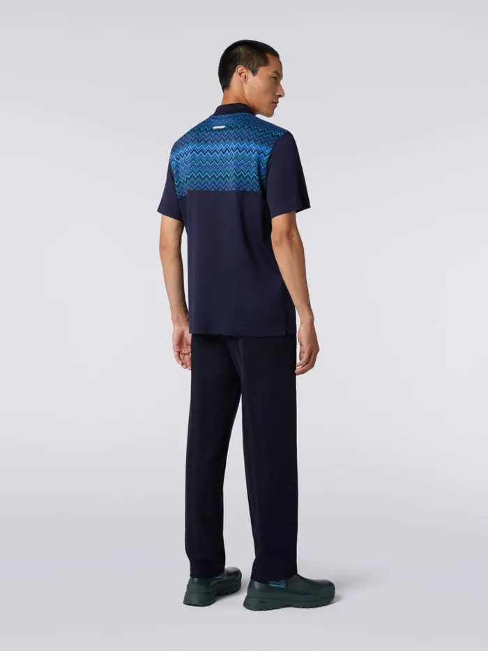 Men ShortSleeved Cotton Jersey Polo Shirt With Zigzag Inserts Blue Missoni Polos and Tshirts Men ShortSleeved Cotton Jersey Polo Shirt With Zigzag Inserts Blue Missoni Polos and Tshirts