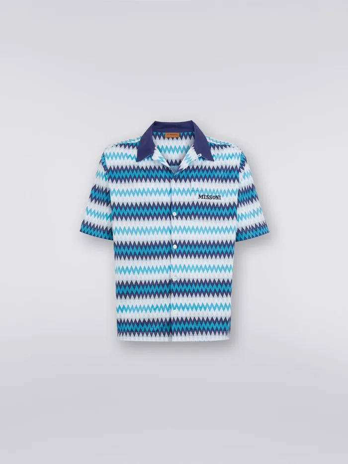 Men ShortSleeved Cotton Shirt Blue Missoni Shirts