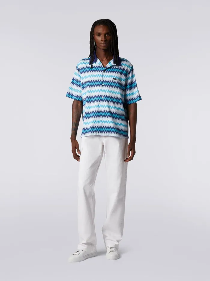 Men ShortSleeved Cotton Shirt Blue Missoni Shirts
