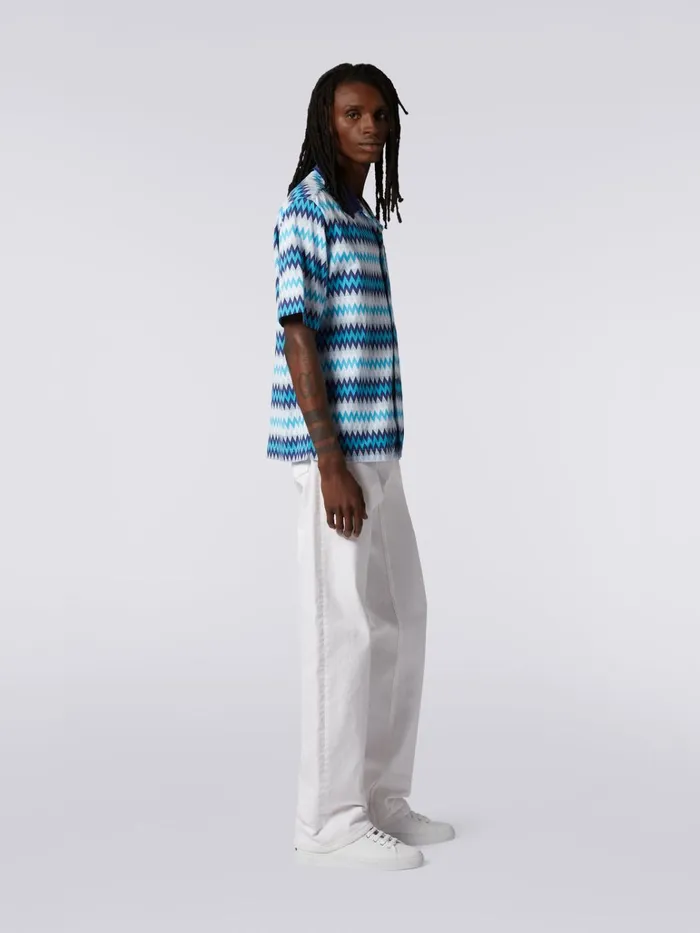 Men ShortSleeved Cotton Shirt Blue Missoni Shirts