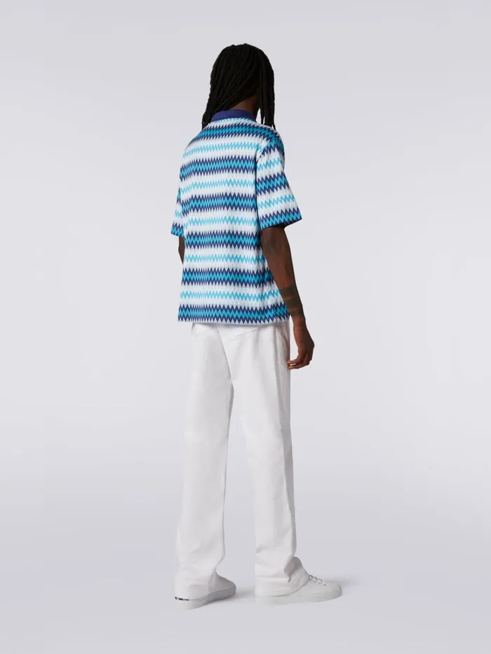 Men ShortSleeved Cotton Shirt Blue Missoni Shirts