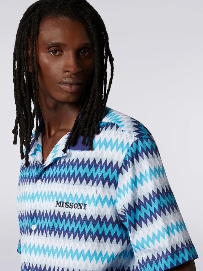 Men ShortSleeved Cotton Shirt Blue Missoni Shirts
