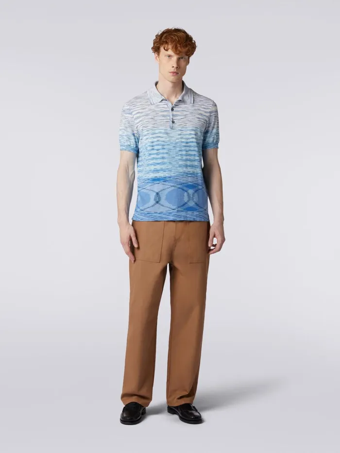 Men ShortSleeved Polo Shirt In Dgrad Slub Cotton Multicoloured Missoni Polos and Tshirts