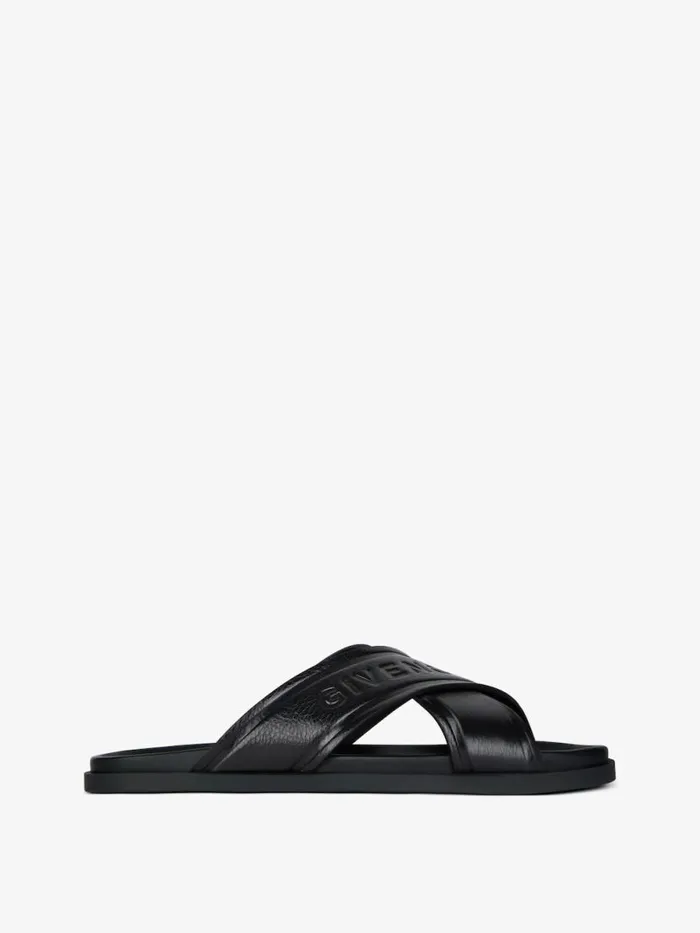 Men Slides and Sandals Givenchy G Plage Flat Sandals With Crossed Straps In Leather Black