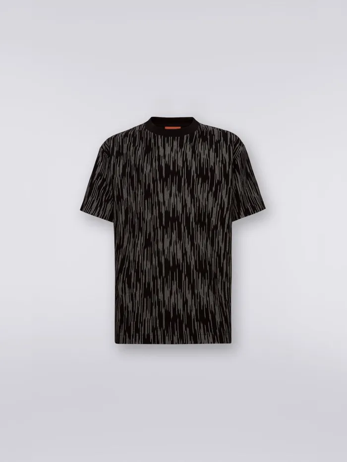 Men Slub Cotton And Viscose TShirt Black and White Missoni Polos and Tshirts