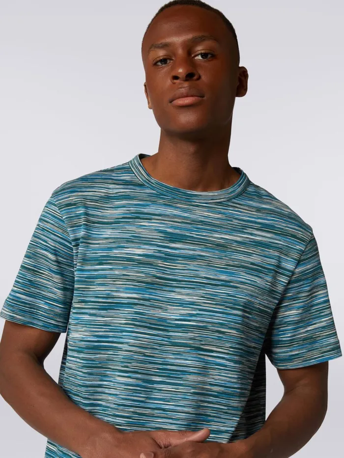 Men Slub Cotton CrewNeck TShirt Multicoloured Missoni Polos and Tshirts