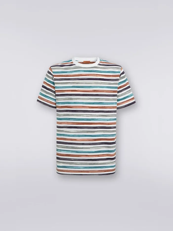 Men Slub Cotton Jersey CrewNeck TShirt Multicoloured Missoni Polos and Tshirts