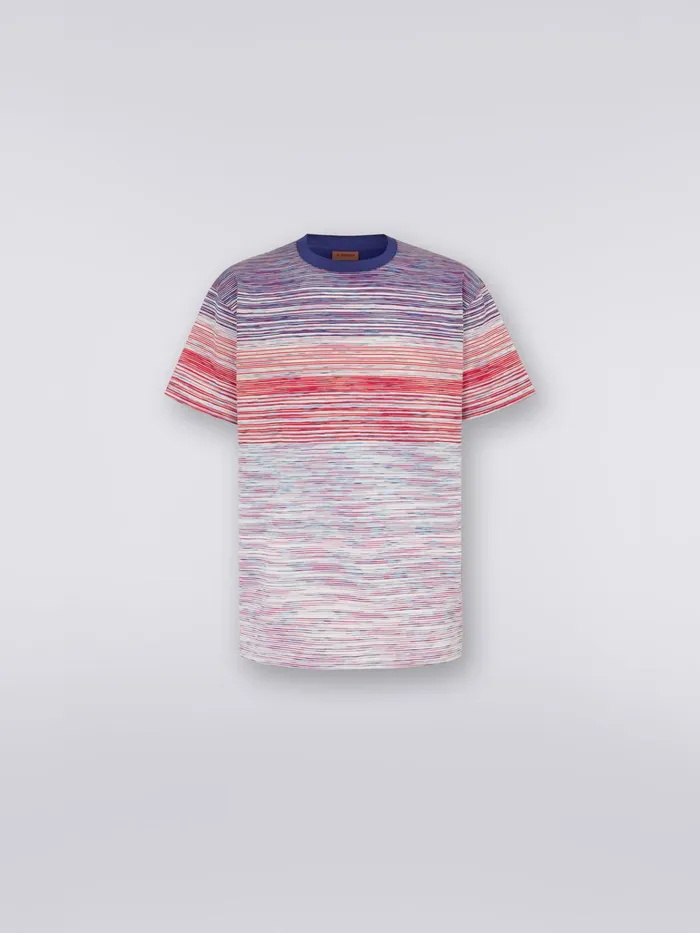 Men Slub Cotton Jersey CrewNeck TShirt Red Purple and Light Blue Missoni Polos and Tshirts