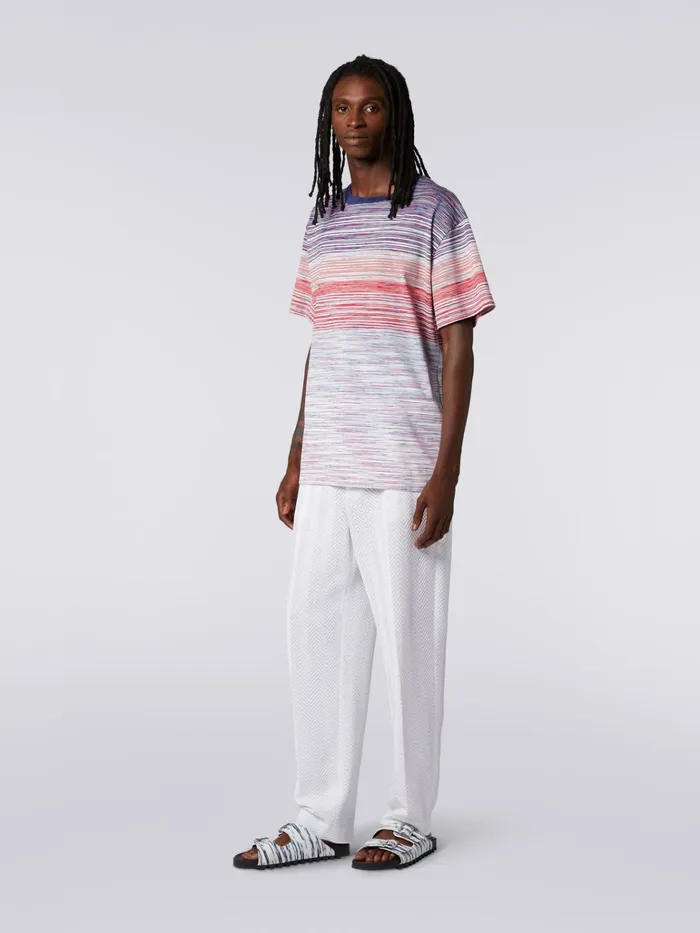 Men Slub Cotton Jersey CrewNeck TShirt Red Purple and Light Blue Missoni Polos and Tshirts