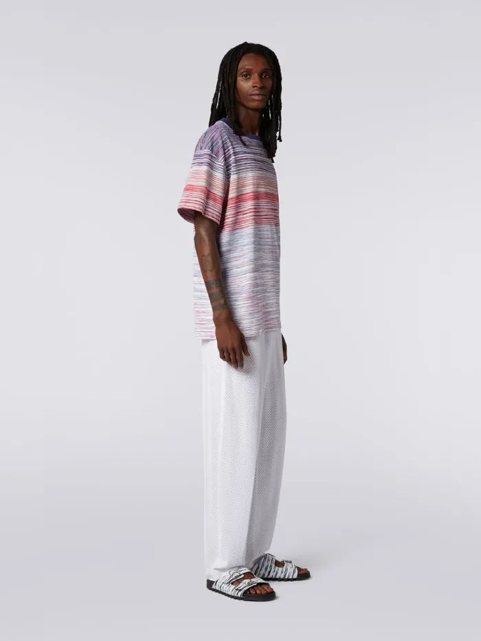 Men Slub Cotton Jersey CrewNeck TShirt Red Purple and Light Blue Missoni Polos and Tshirts