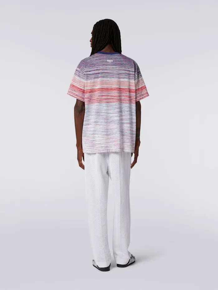 Men Slub Cotton Jersey CrewNeck TShirt Red Purple and Light Blue Missoni Polos and Tshirts