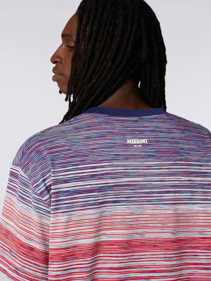 Men Slub Cotton Jersey CrewNeck TShirt Red Purple and Light Blue Missoni Polos and Tshirts