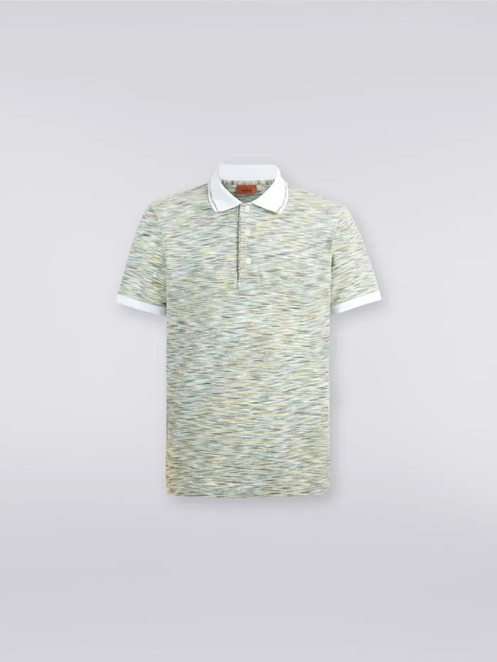 Men Slub Cotton Polo Shirt With Plain Details Green Missoni Polos and Tshirts
