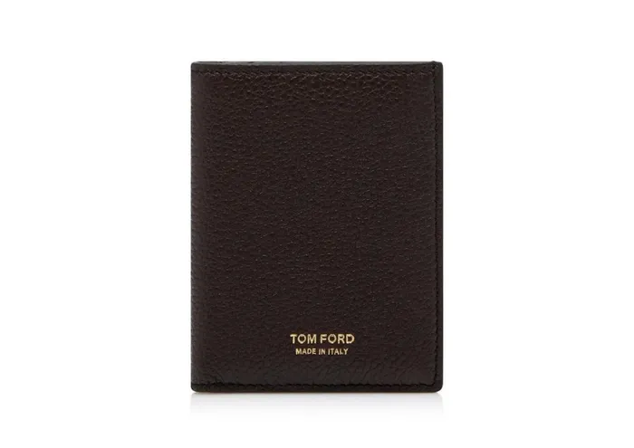 Men Small Leather Goods Tom Ford Grain Leather Folding Cardholder Chocolate Almond