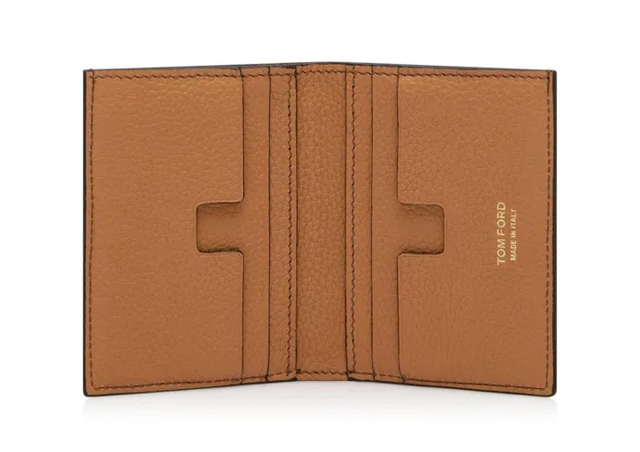 Men Small Leather Goods Tom Ford Grain Leather Folding Cardholder Chocolate Almond Men Small Leather Goods Tom Ford Grain Leather Folding Cardholder Chocolate Almond