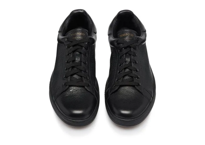 Men Sneakers Tom Ford Warwick Grained Leather Sneaker Black