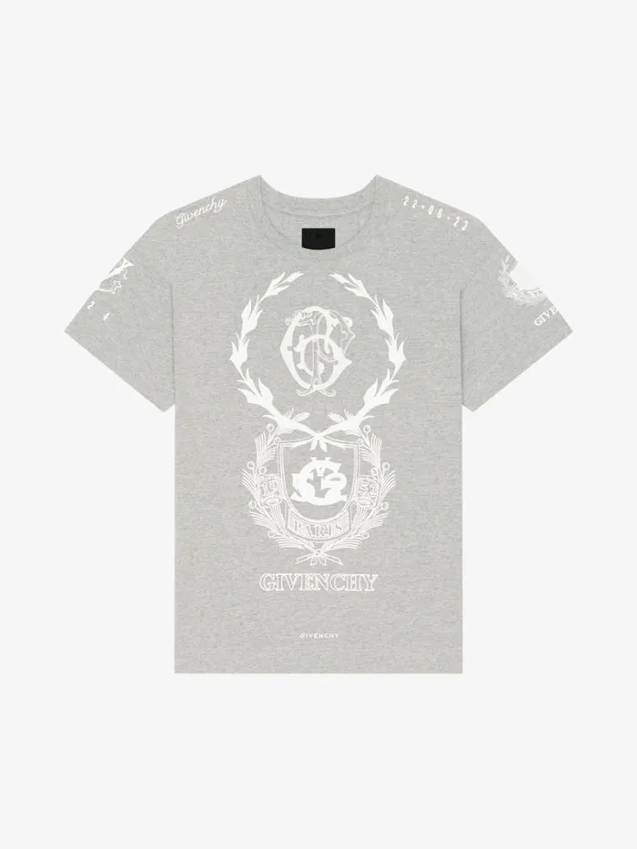 Men TShirts Givenchy GIVENCHY Crest Tshirt In Cotton Light Grey Melange