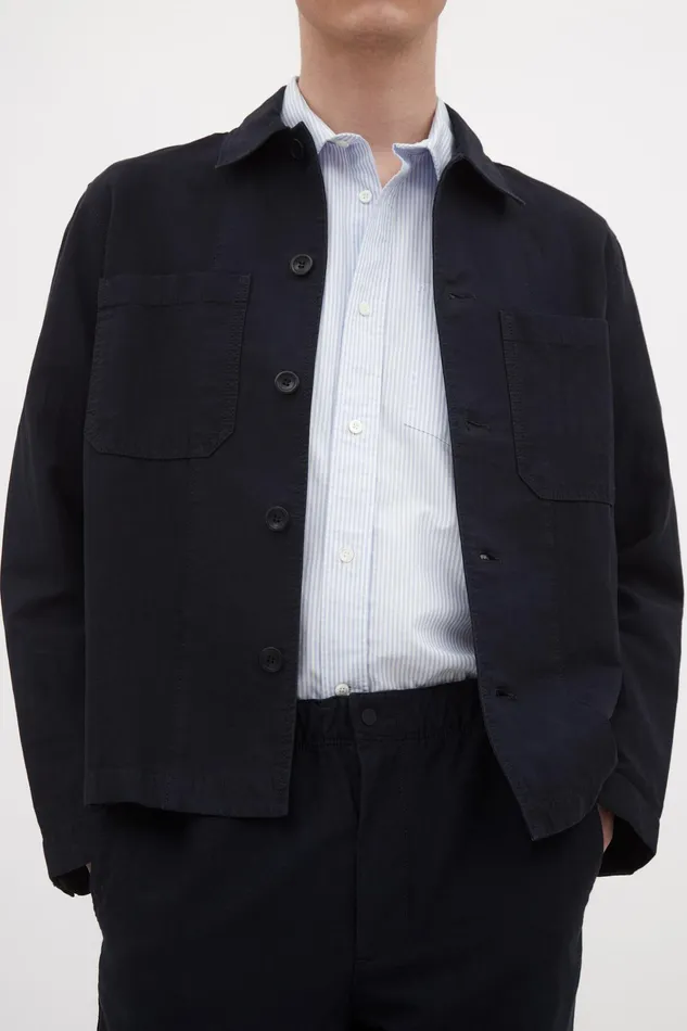 Men Tyge Cotton Linen Overshirt Dark Navy Norse Projects Overshirts