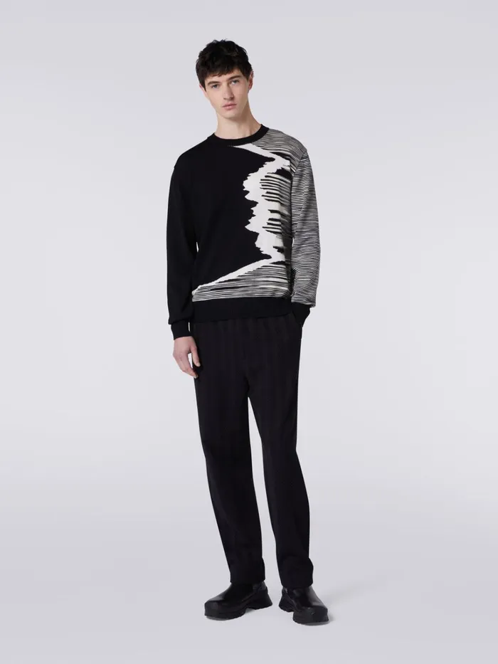 Men Wool CrewNeck Jumper With Inlay Details Black and White Missoni Knitwear Men Wool CrewNeck Jumper With Inlay Details Black and White Missoni Knitwear