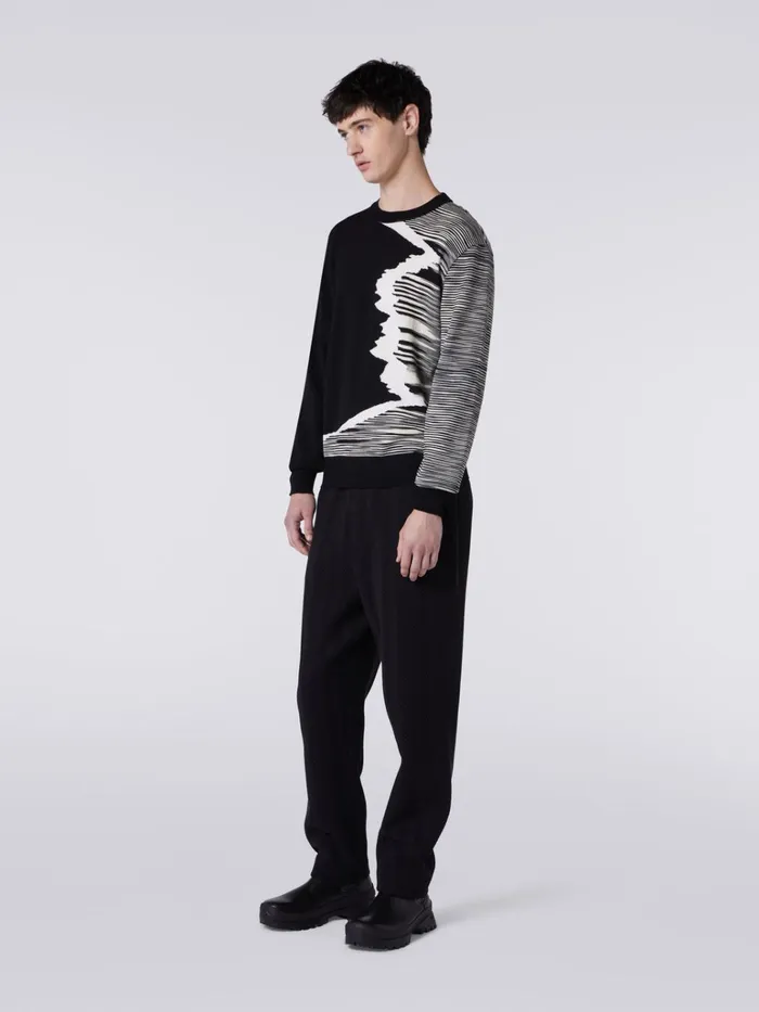 Men Wool CrewNeck Jumper With Inlay Details Black and White Missoni Knitwear Men Wool CrewNeck Jumper With Inlay Details Black and White Missoni Knitwear