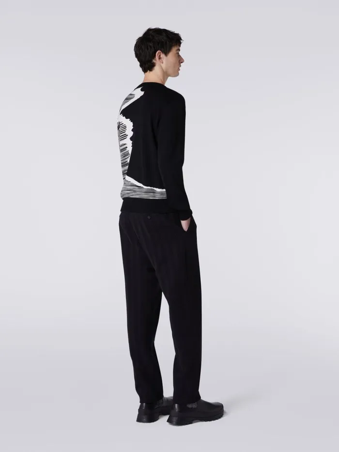 Men Wool CrewNeck Jumper With Inlay Details Black and White Missoni Knitwear Men Wool CrewNeck Jumper With Inlay Details Black and White Missoni Knitwear