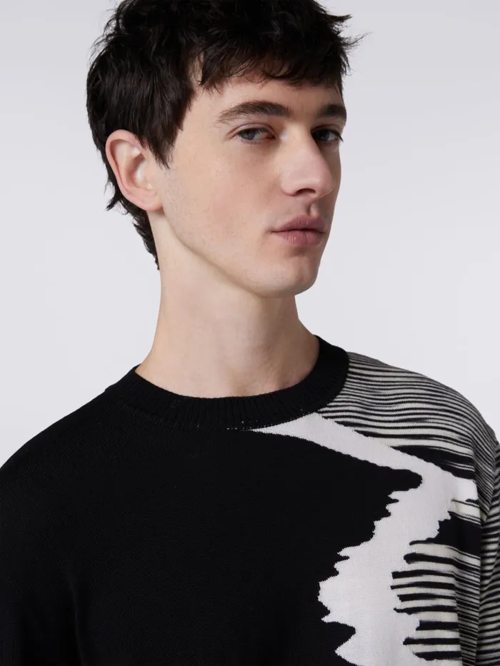 Men Wool CrewNeck Jumper With Inlay Details Black and White Missoni Knitwear Men Wool CrewNeck Jumper With Inlay Details Black and White Missoni Knitwear