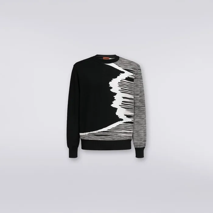 Men Wool CrewNeck Jumper With Inlay Details Black and White Missoni Knitwear Men Wool CrewNeck Jumper With Inlay Details Black and White Missoni Knitwear